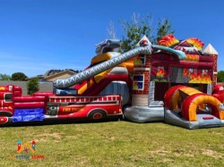 Firehouse Double Water Slide Bounce House